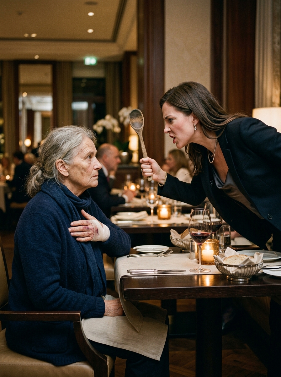 She Thought Dinner Was Just Another Night—Until Her Daughter-in-Law Raised a Wooden Spoon and Crossed the Line, Unleashing a Silent War of Power, Pride, and a Wounded Woman Who Finally Refused to Back Down