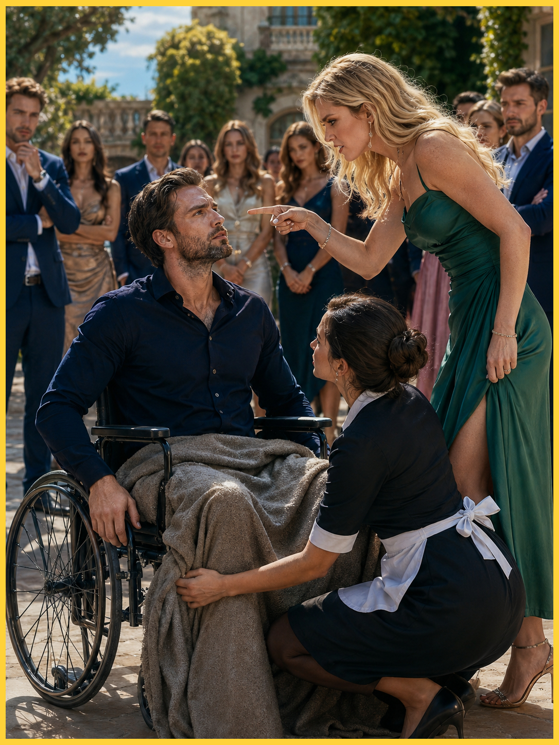 I pretended the accident had left me broken, so I sat silently in my wheelchair while my fiancée laughed cruelly in front of everyone. ‘Look at you,’ she sneered, leaning close. ‘Now you’re nothing—just a useless cripple.’ No one spoke up for me. Only the maid knelt beside me, tucked the blankets around my legs, and whispered, ‘You still deserve kindness.’ That was the moment I finally understood who truly mattered in my life.