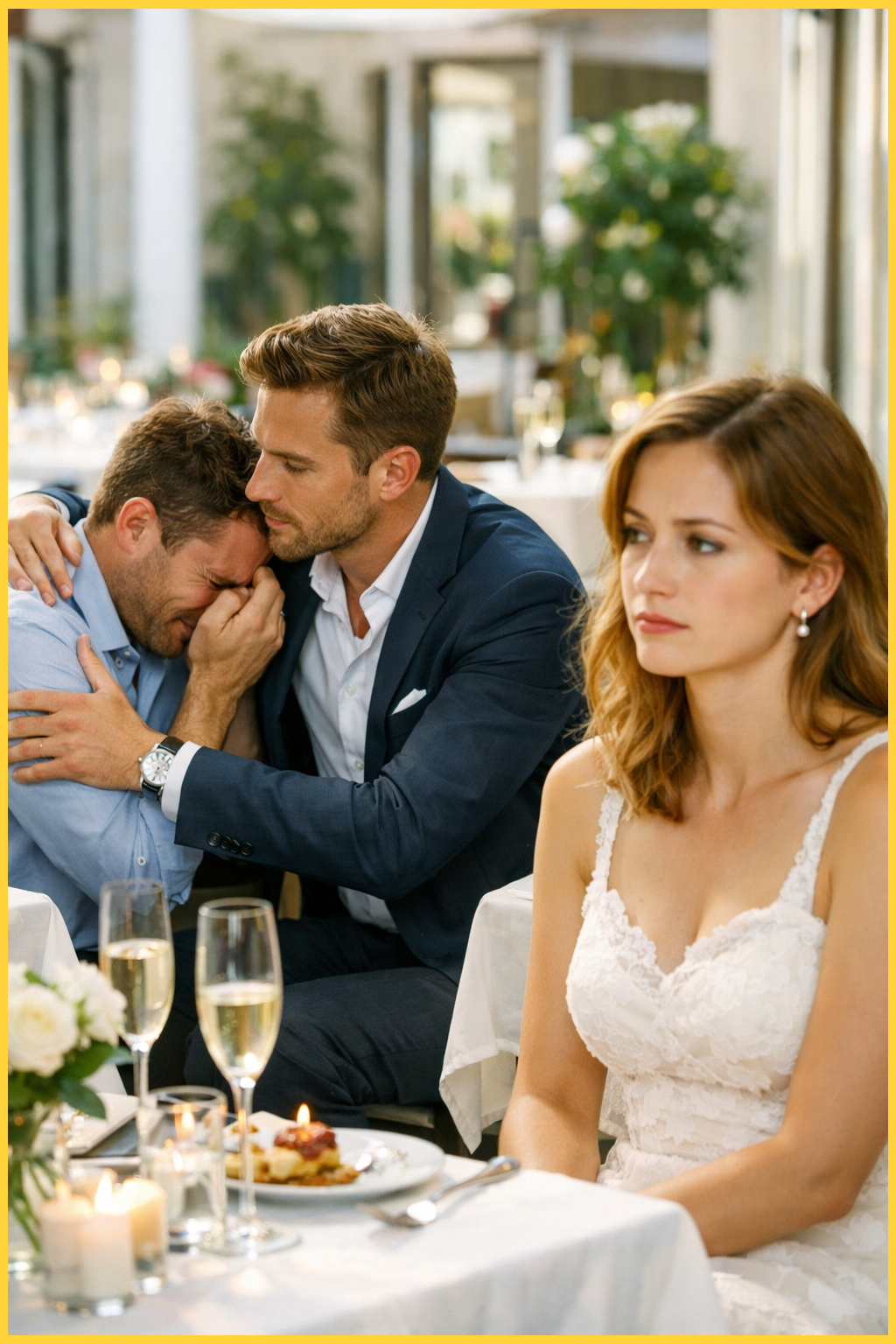 During our anniversary dinner, I longed to feel the weight of his devotion. Instead, when his best friend broke down in tears, my husband turned all his care toward him—leaving me in silence, wondering where I truly stood in his heart.