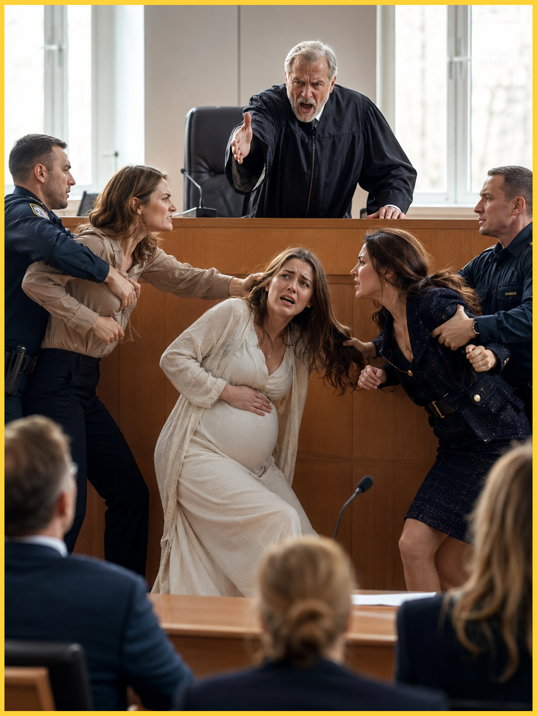 In the middle of the courtroom, the sister and the lover viciously struck the pregnant wife, mocking her despair. But the trial erupted into chaos when the Judge suddenly rose, trembling with fury, and thundered: “Stop! That’s my daughter!” In an instant, he ordered the cruel attackers to be arrested and condemned to life-long imprisonment.