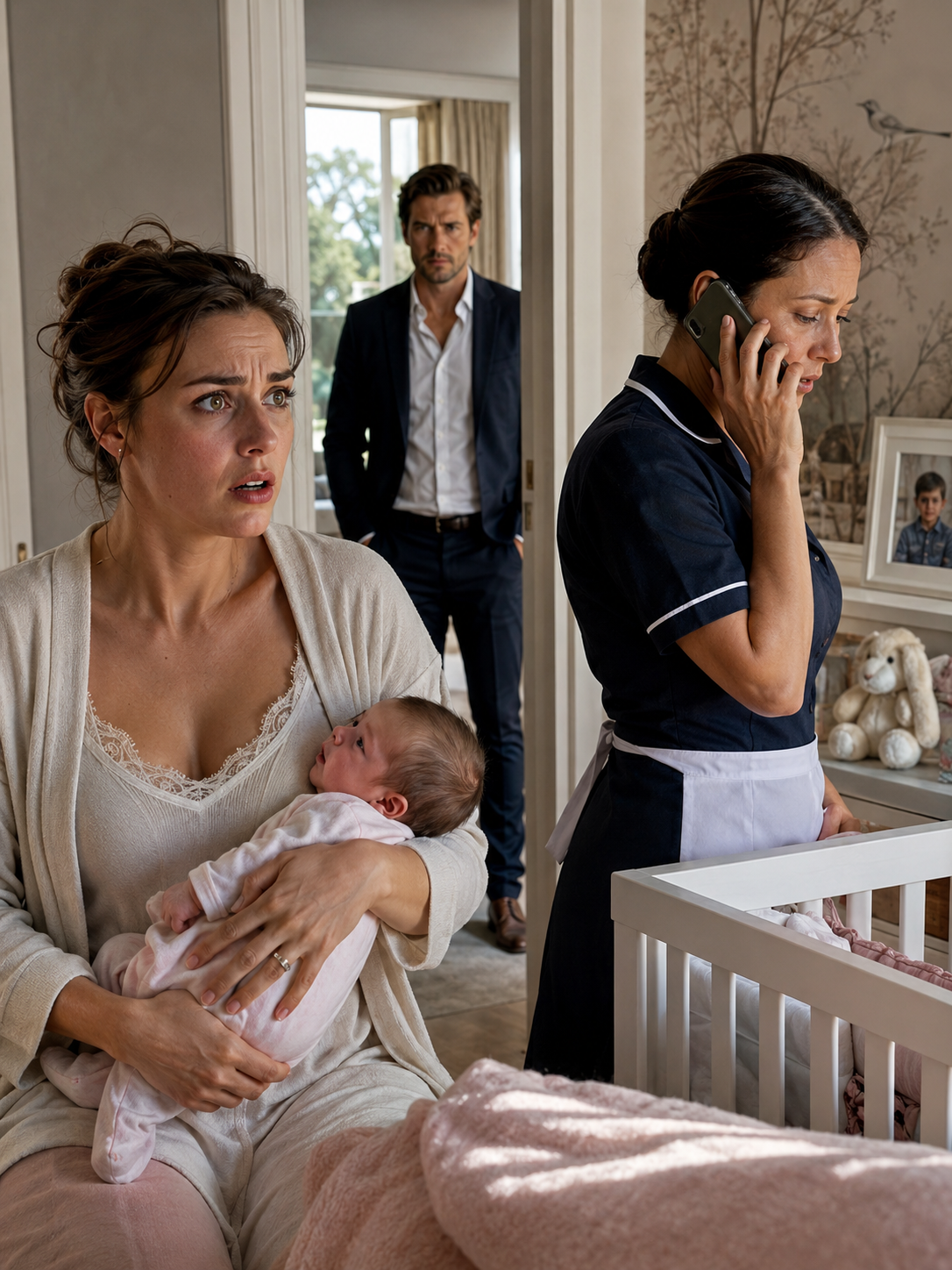 I thought my newborn daughter was my husband’s first child — until our nanny called her “just like her brother” and whispered into the phone that someone was coming Friday to meet her.
