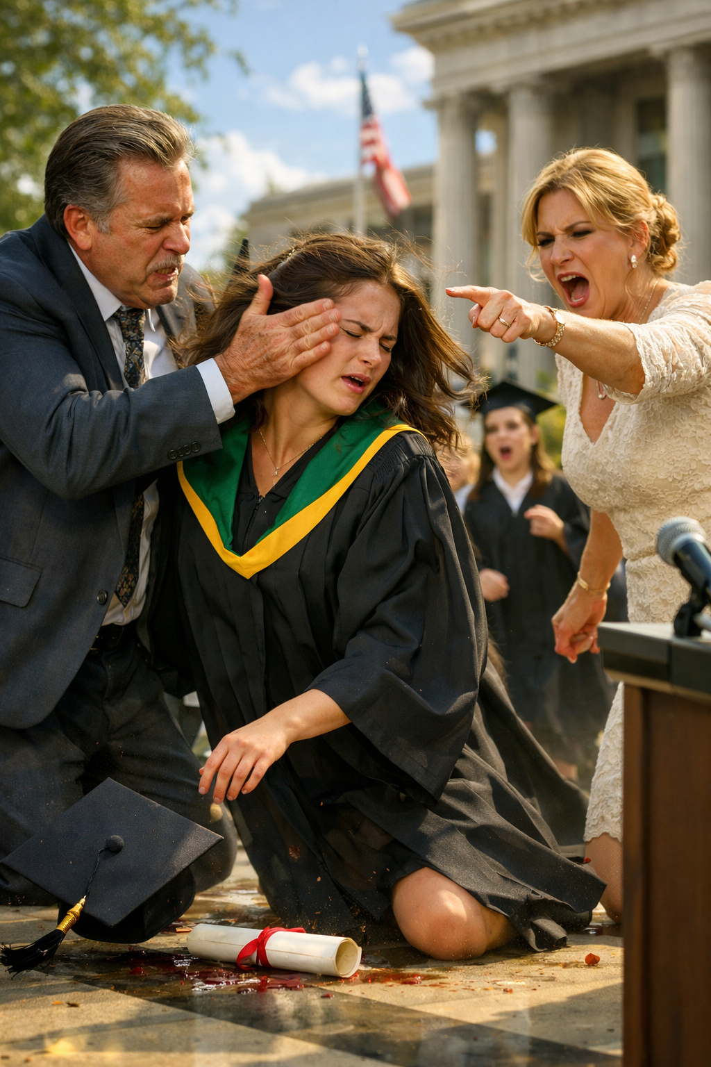 My father knocked my graduation cap into the grass and called me a fraud in front of the entire university. But while he tried to erase me one last time, I held the records that proved my sister had never died—and that my parents had spent twenty years hiding where she was.